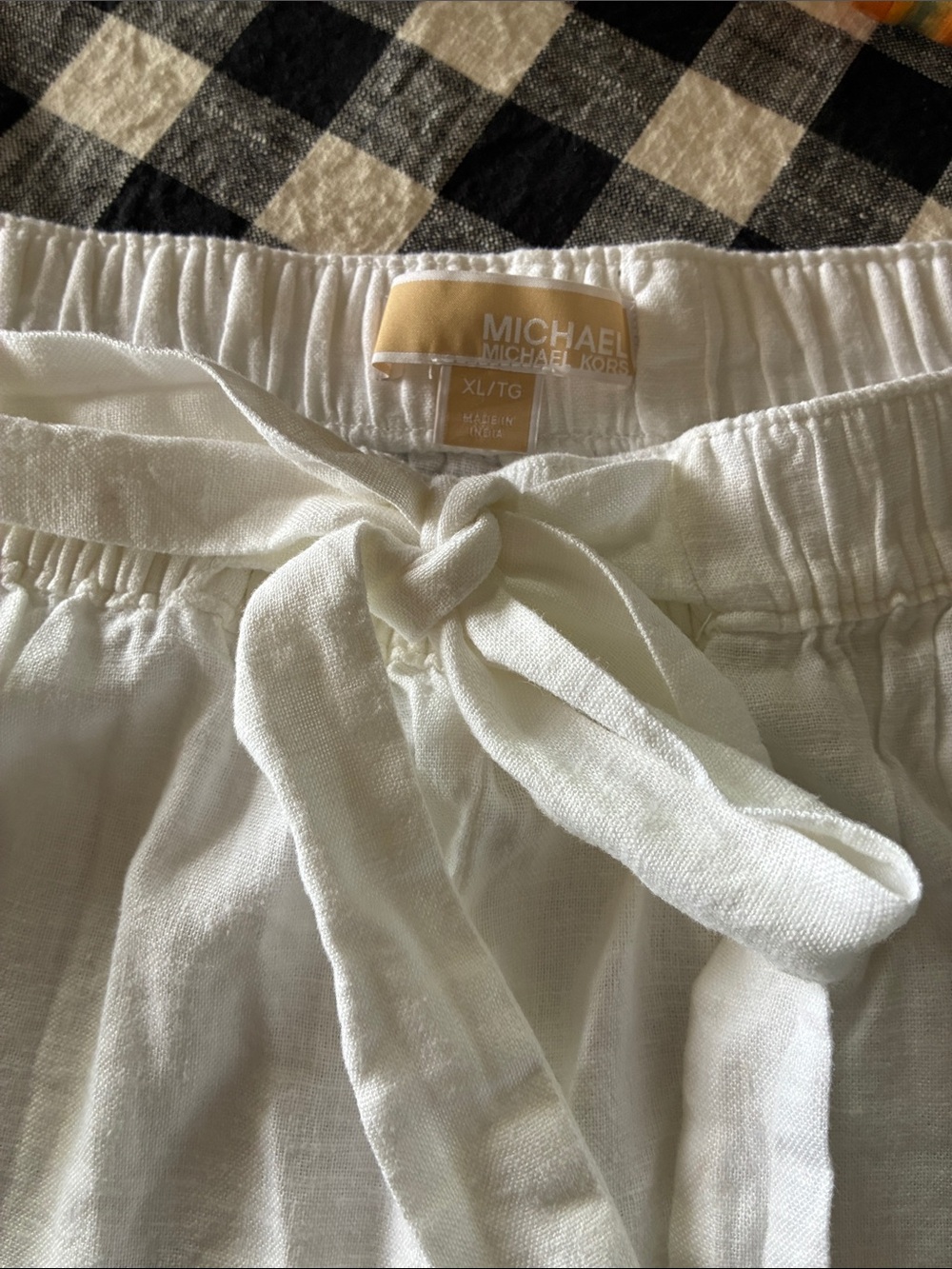 MICHAEL Michael Kors White Linen-Blend Drawstring Wide Leg  Pants